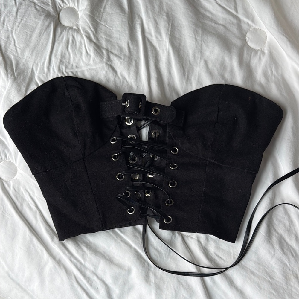 Black Lace-Up Corset Top